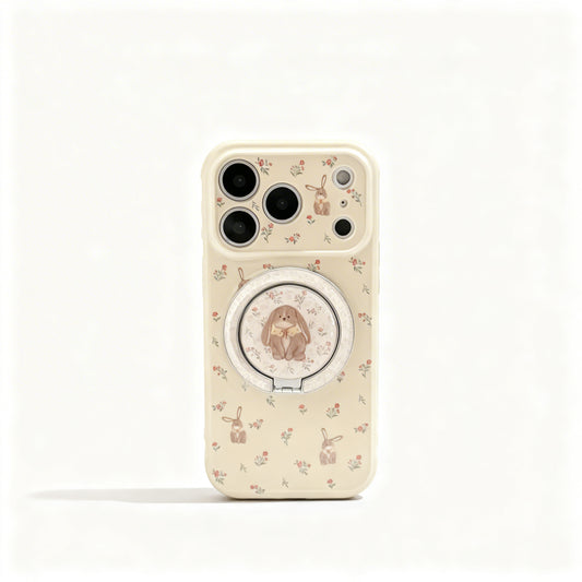 Cute Pink Rabbit Floral Soft Phone Case with Stand for iPhone