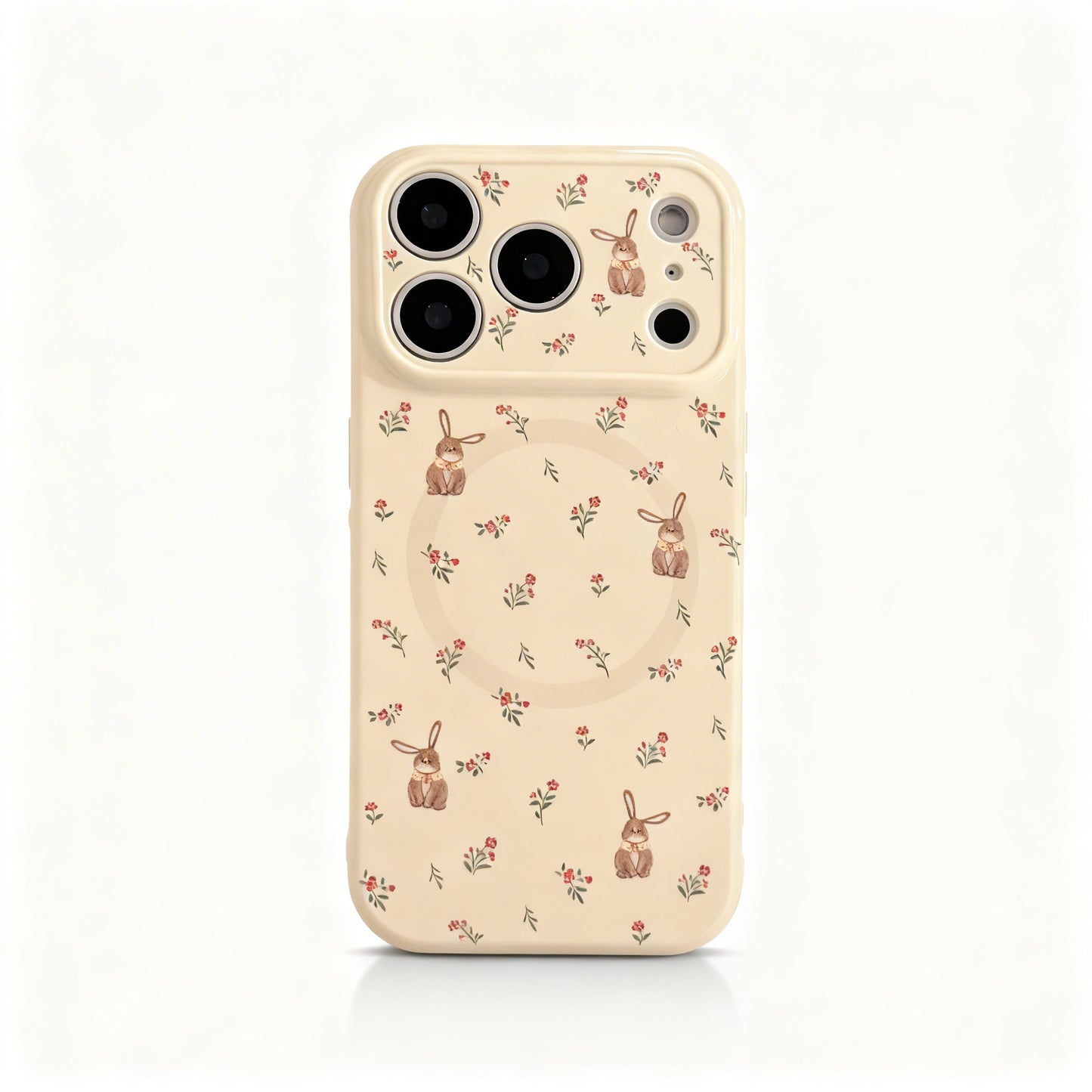 Cute Pink Rabbit Floral Soft Phone Case with Stand for iPhone