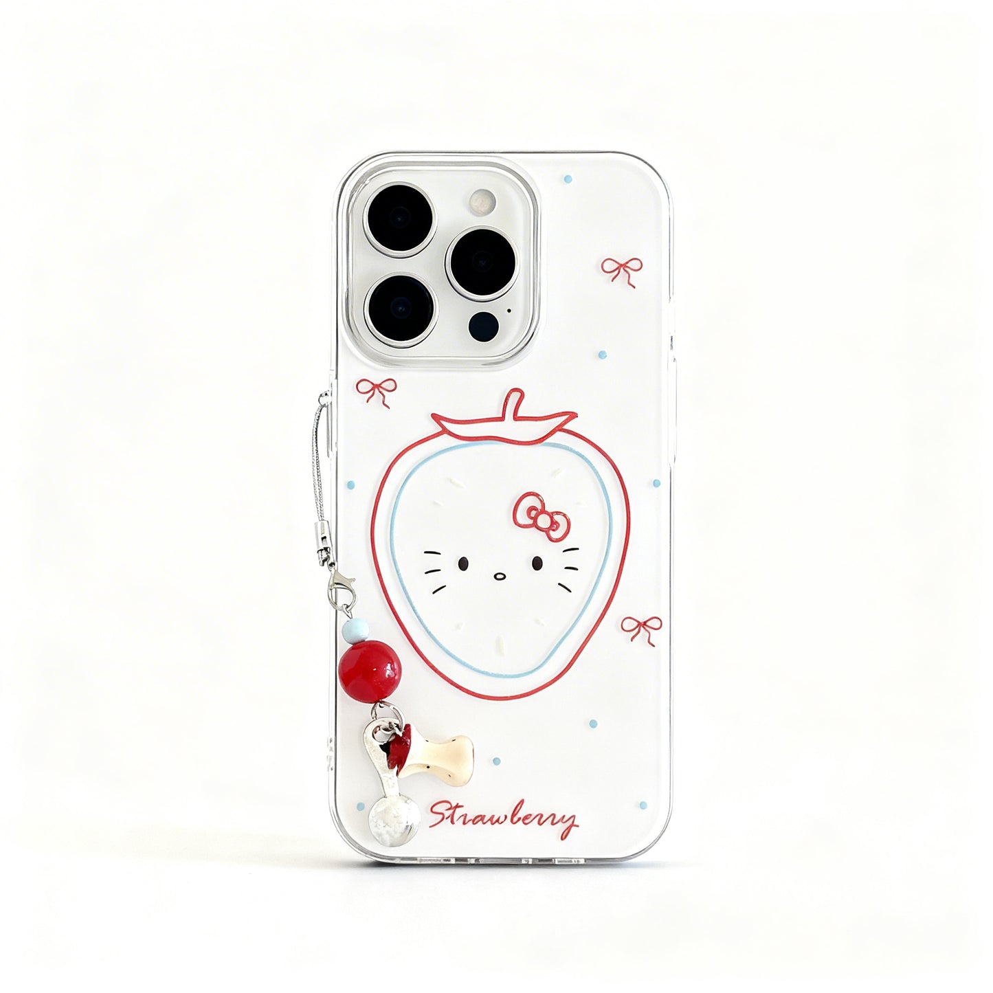 Cute Pink Strawberry Cat Phone Case for iPhone with Soft Design