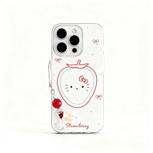 Cute Pink Strawberry Cat Phone Case for iPhone with Soft Design