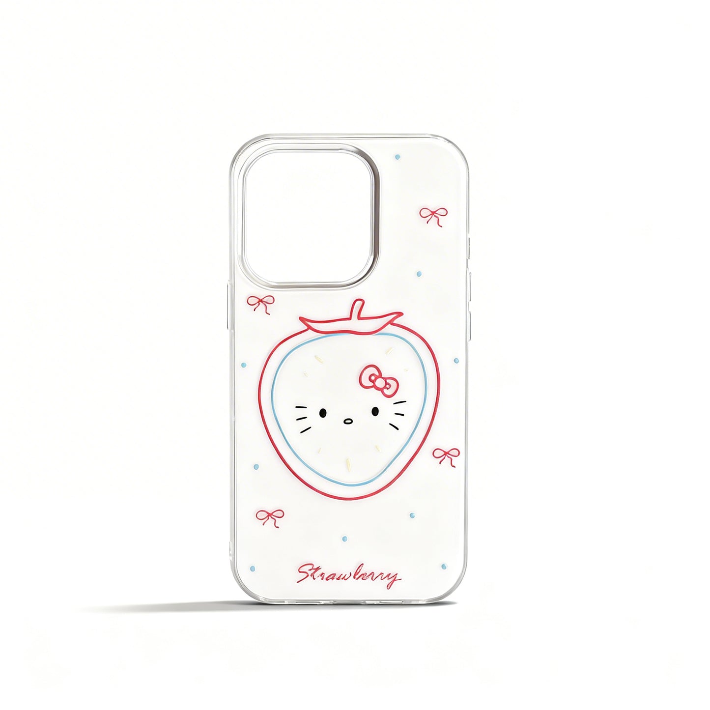 Cute Pink Strawberry Cat Phone Case for iPhone with Soft Design