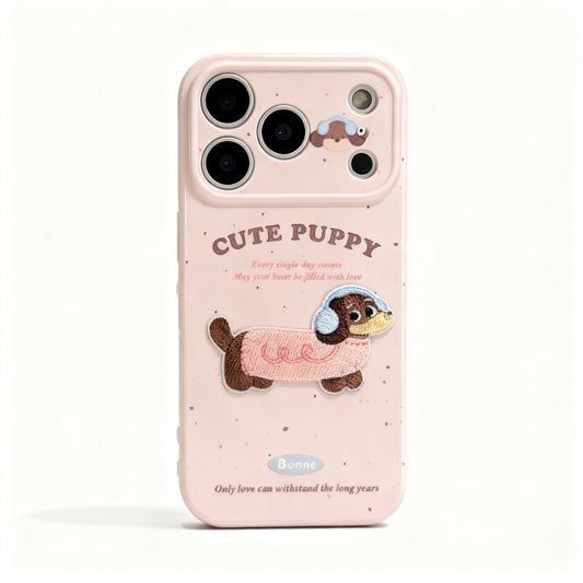 Cute Cat and Dog Embroidered Soft Phone Case for iPhone