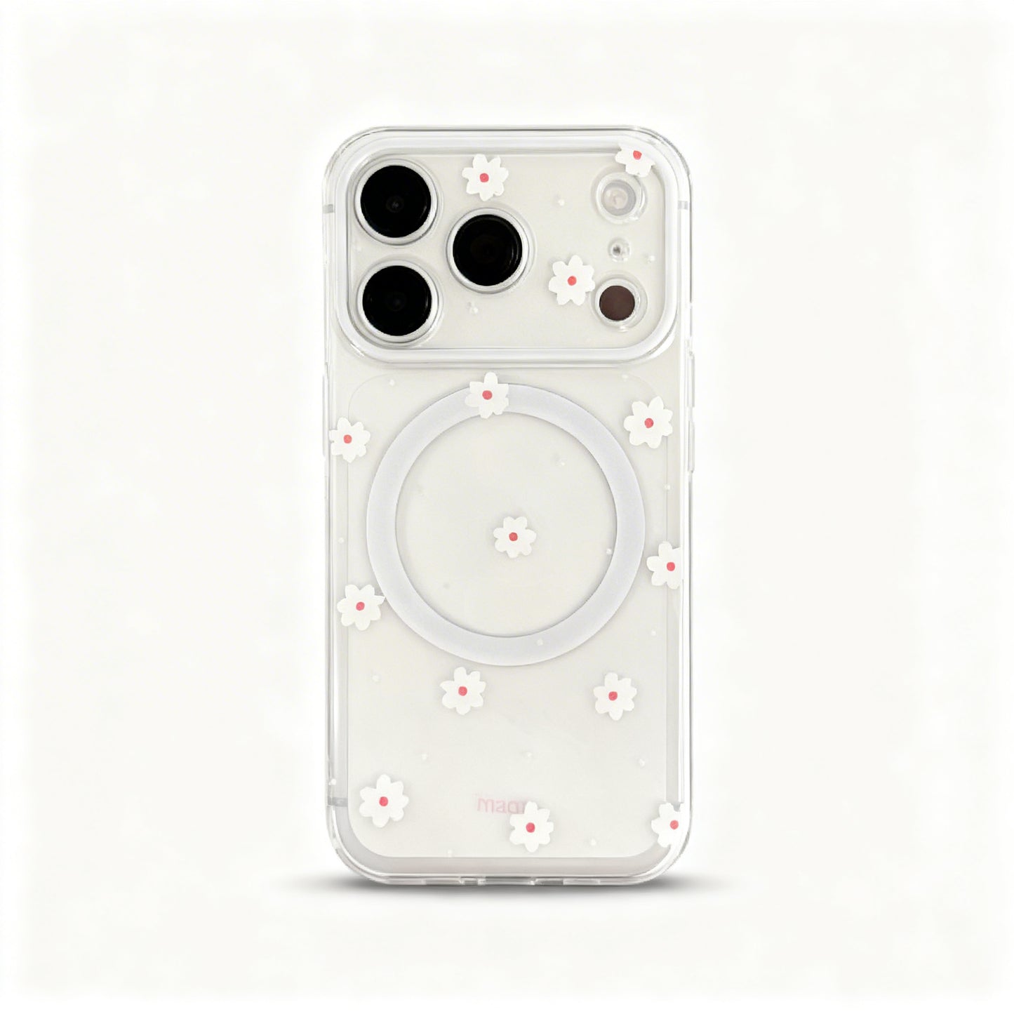 Soft White Floral Clear Magnetic Phone Case for iPhone