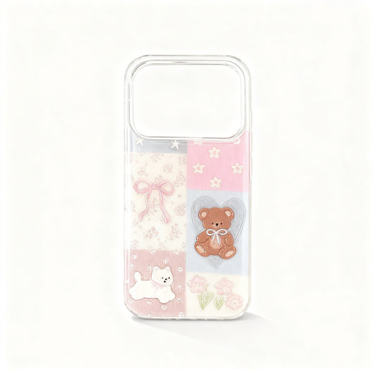 Cute Pink Floral Glitter Shockproof Phone Case for iPhone