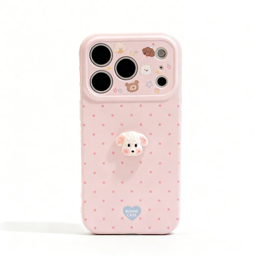 Cute Pink Puppy Plush Soft Phone Case for iPhone