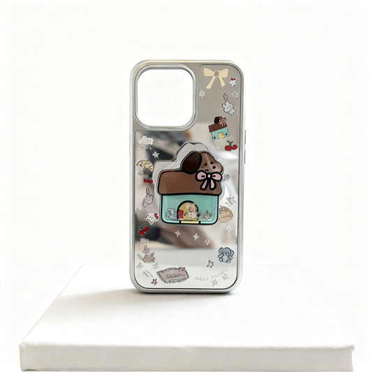 Korean Style Glossy Mirror Dog Design Phone Case for iPhone
