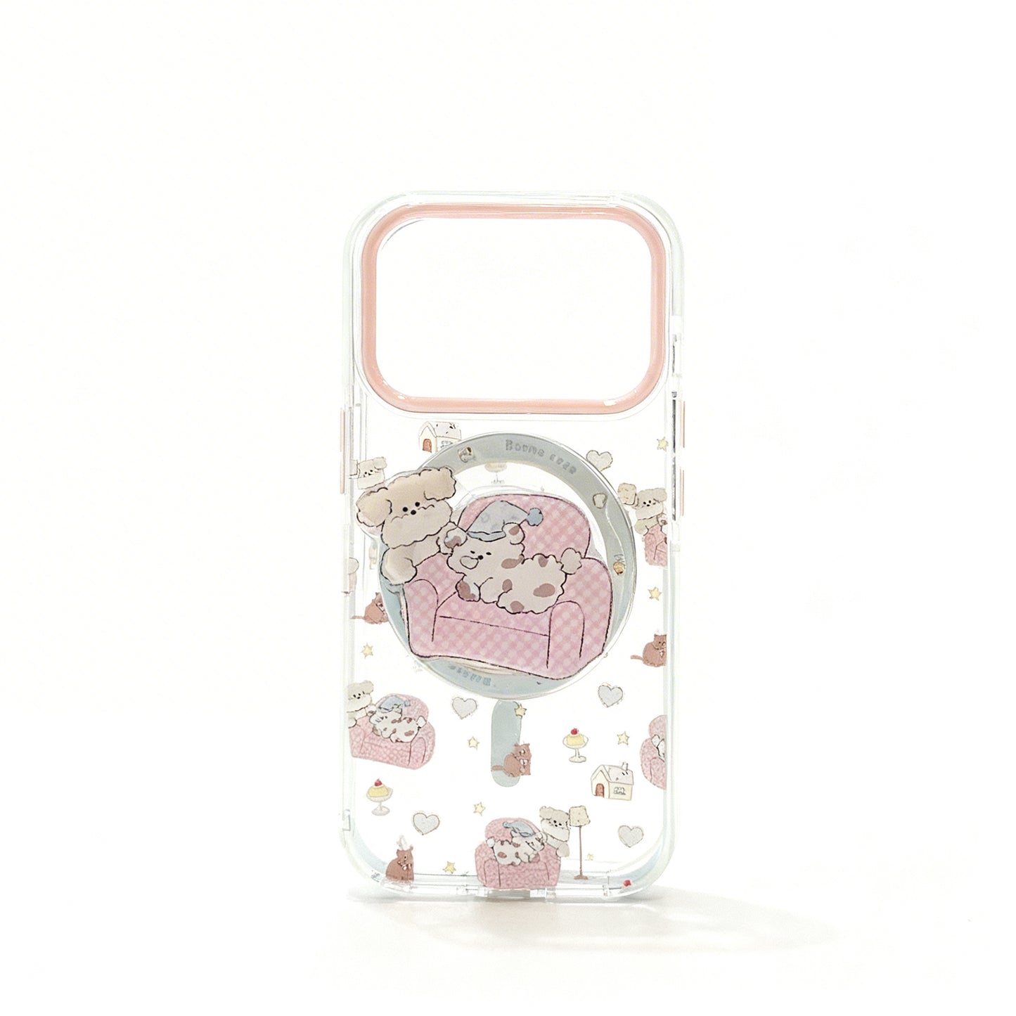 Clear Pink Dog Print Soft Phone Case with Stand for iPhone