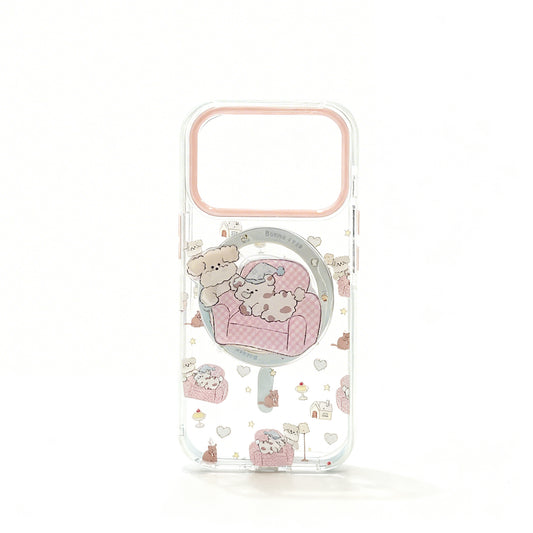 Clear Pink Dog Print Soft Phone Case with Stand for iPhone