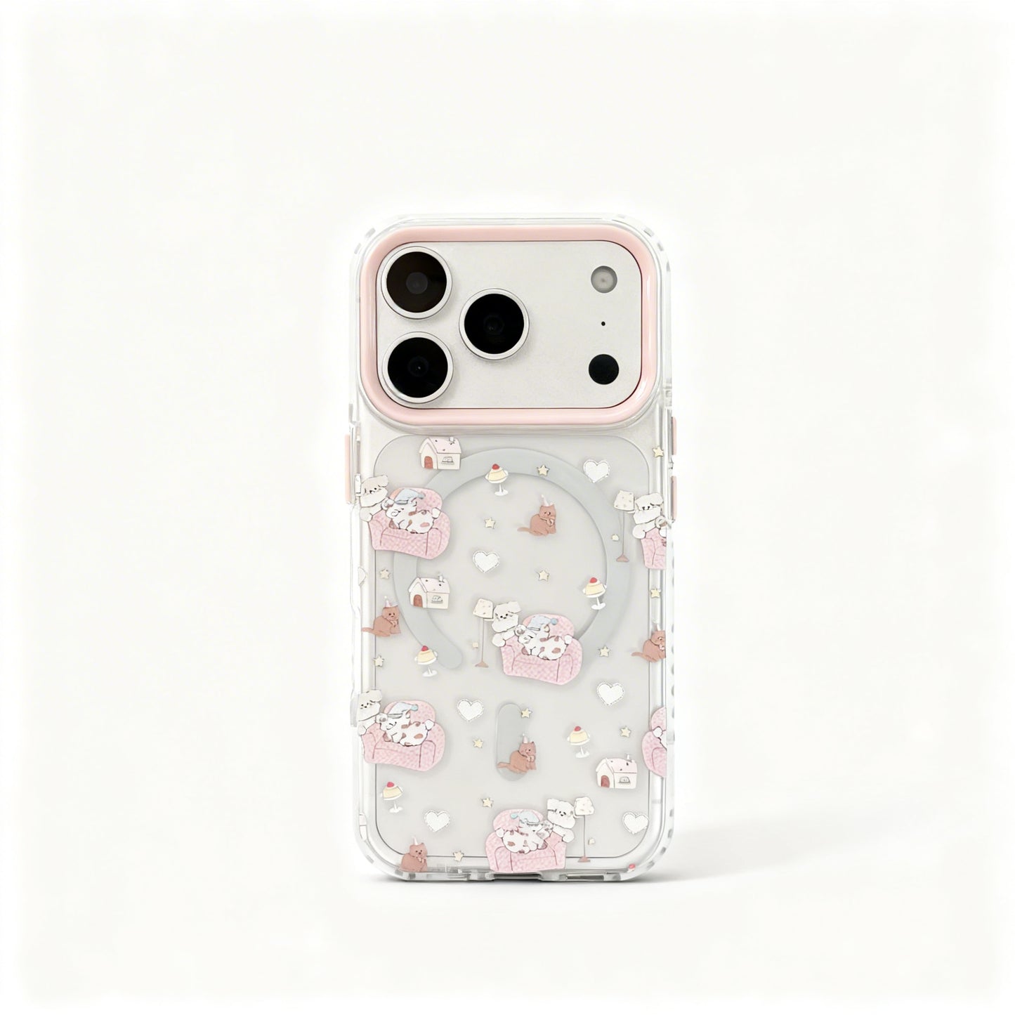 Clear Pink Dog Print Soft Phone Case with Stand for iPhone
