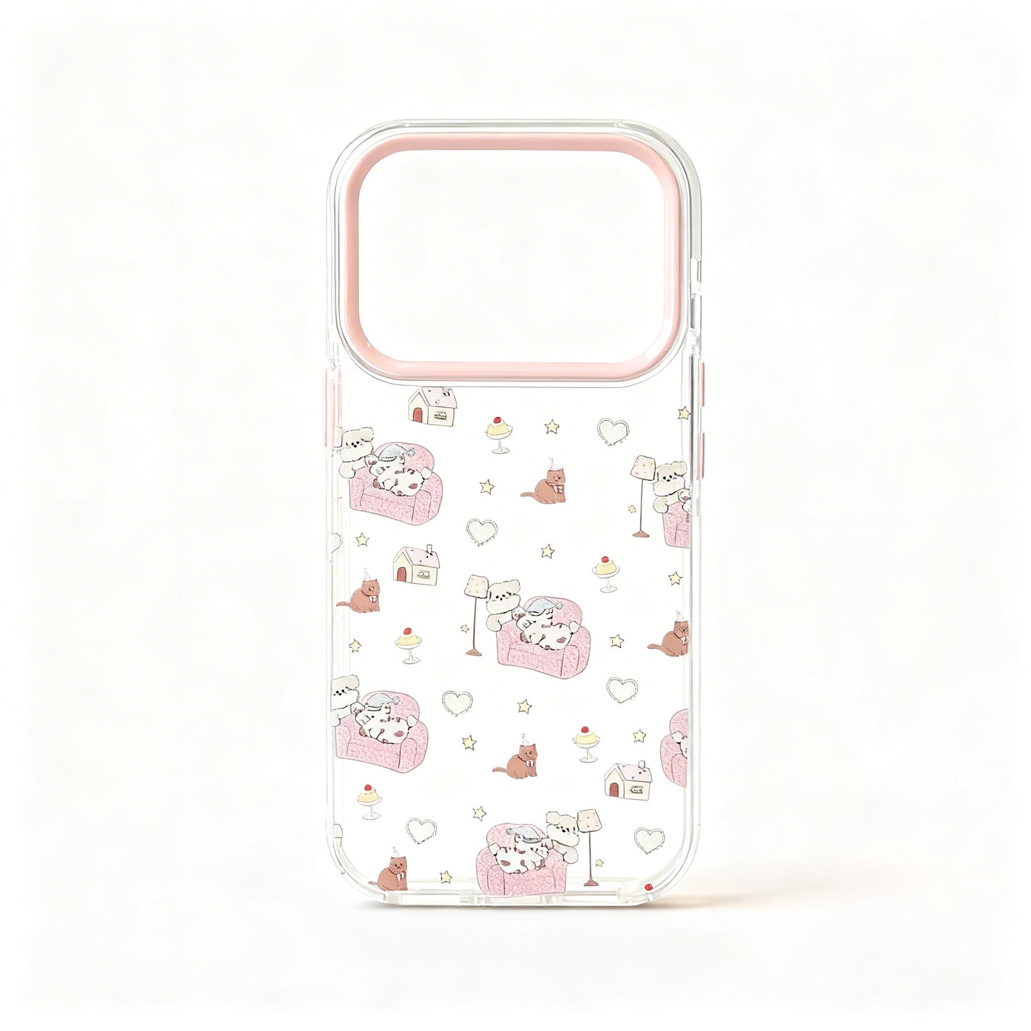 Clear Pink Dog Print Soft Phone Case with Stand for iPhone