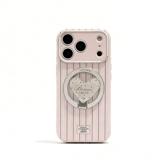Korean Style Pink Striped Magnetic Stand Phone Case for iPhone