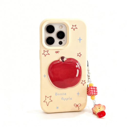 Red Floral Soft Phone Case with Charm for iPhone