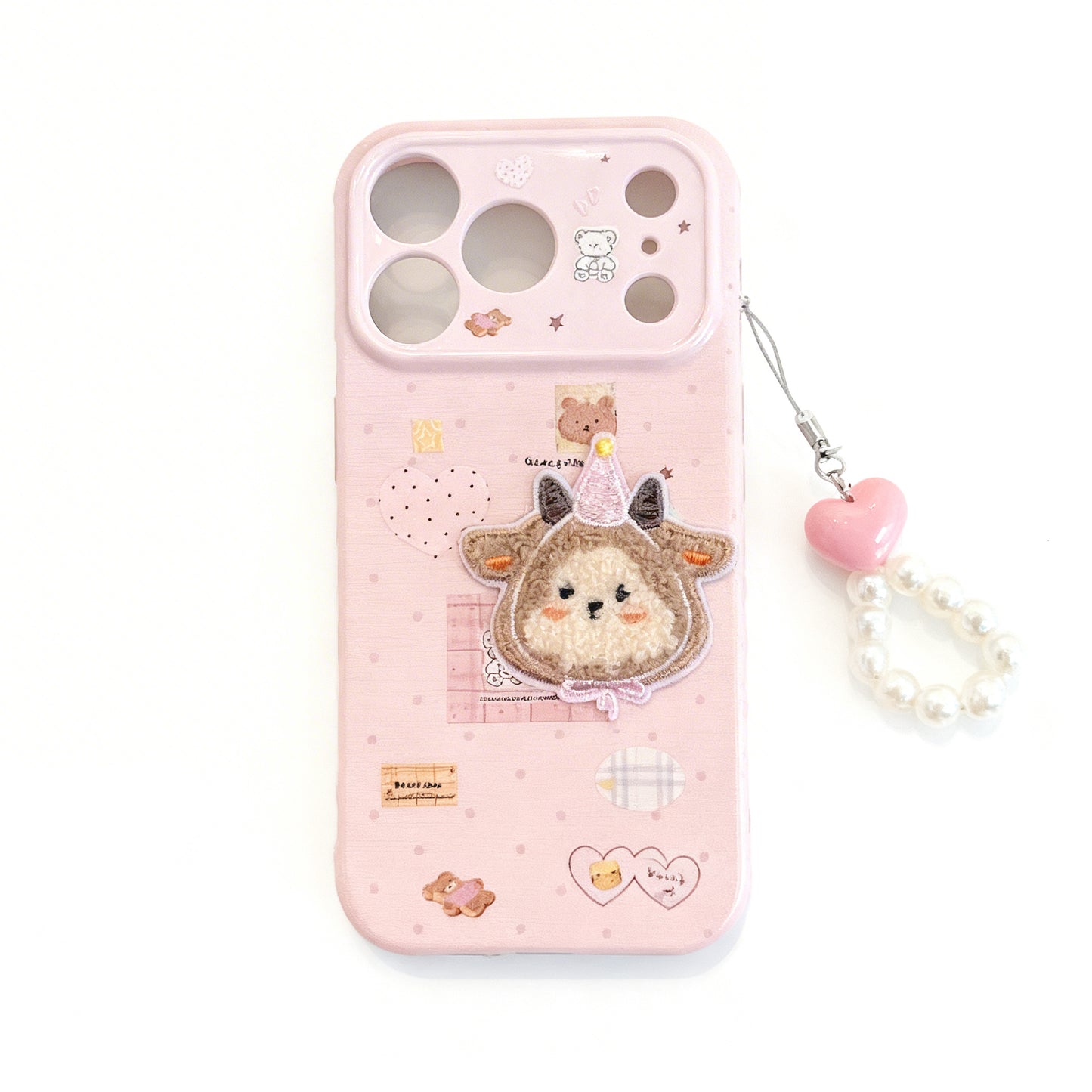 Pink Sticker Print Plush Phone Case for iPhone