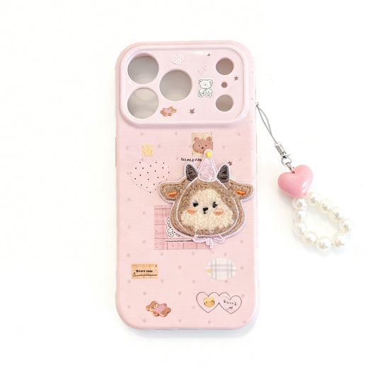 Pink Sticker Print Plush Phone Case for iPhone