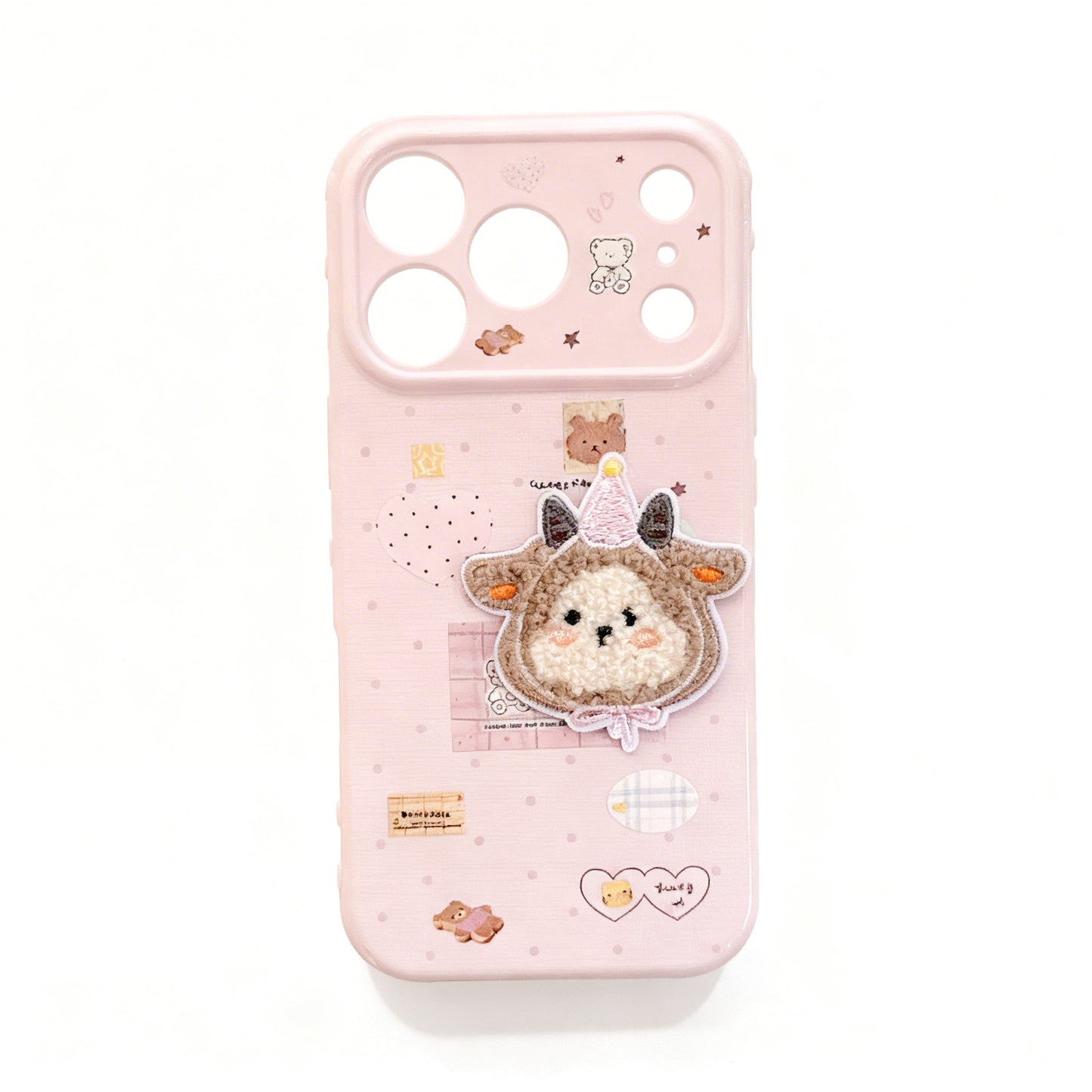 Pink Sticker Print Plush Phone Case for iPhone