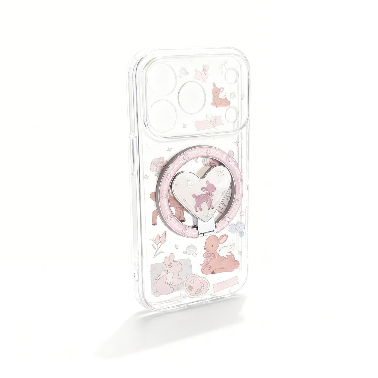 Transparent Floral Design Magnetic Stand Phone Case for iPhone