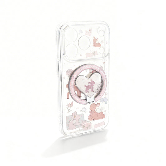 Transparent Floral Design Magnetic Stand Phone Case for iPhone