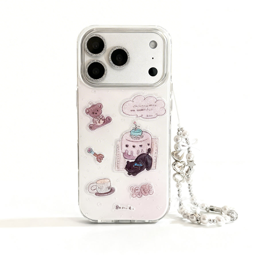 Dreamy Purple Glitter Bear Soft Phone Case for iPhone