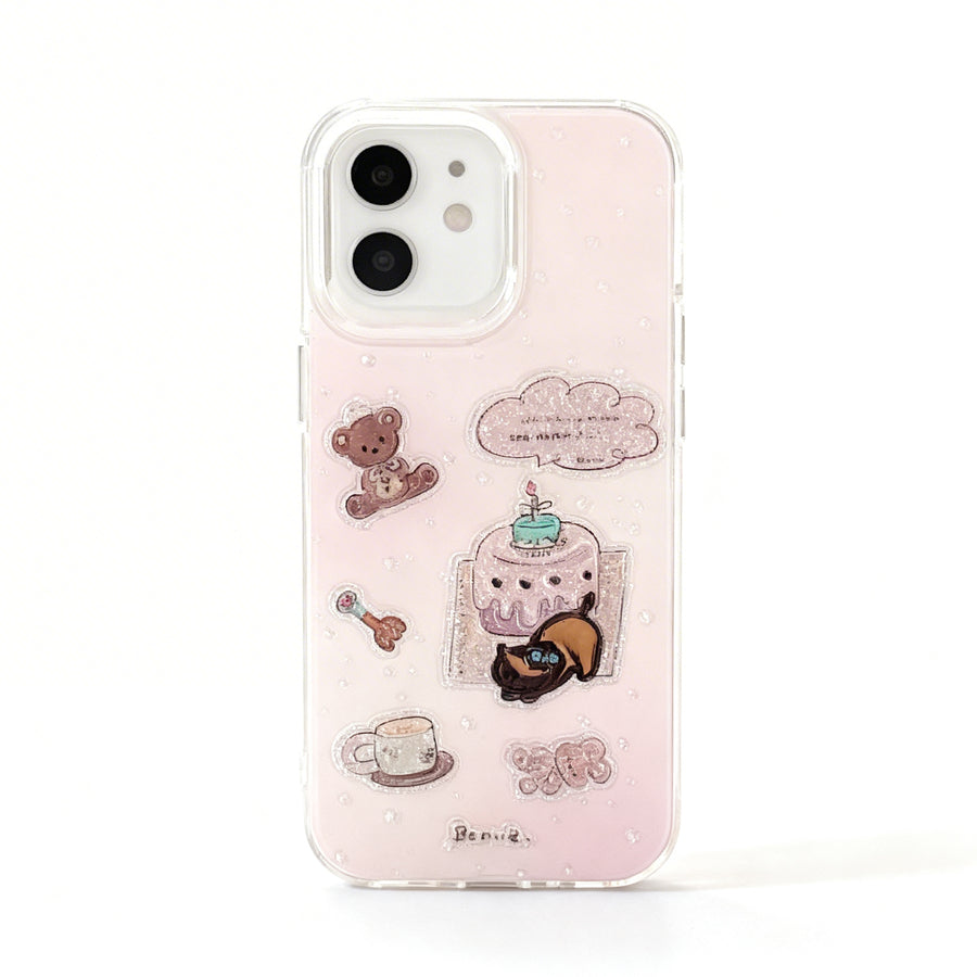 Dreamy Purple Glitter Bear Soft Phone Case for iPhone