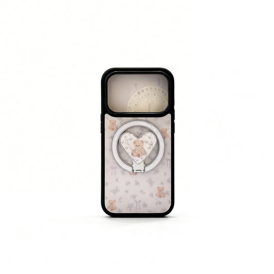 Purple Floral Bear Magnetic Stand Phone Case for iPhone