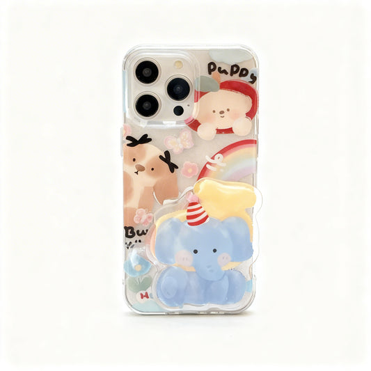 Cute Cartoon Elephant Stand Phone Case for iPhone