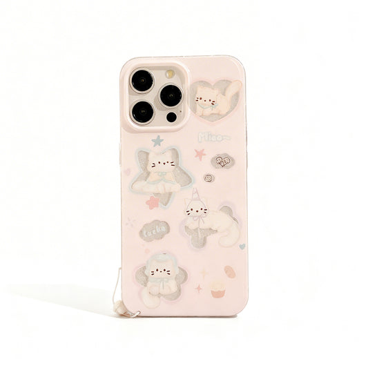 Cute Pink Cat and Star Phone Case for iPhone