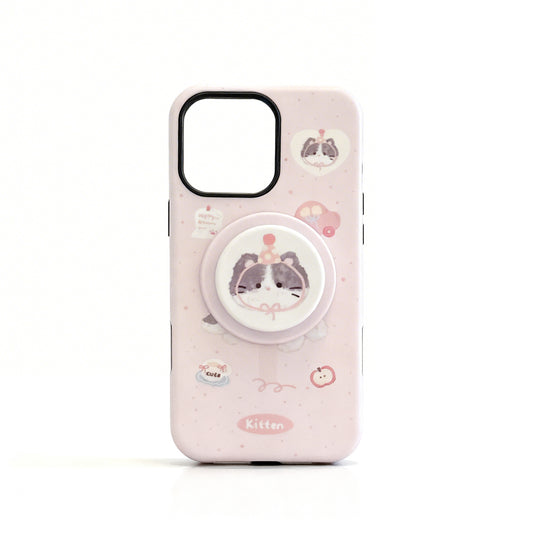 Cute Pink Cat Magnetic Stand Phone Case for iPhone