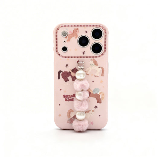 Cute Pink Pony Soft Phone Case with Chain for iPhone