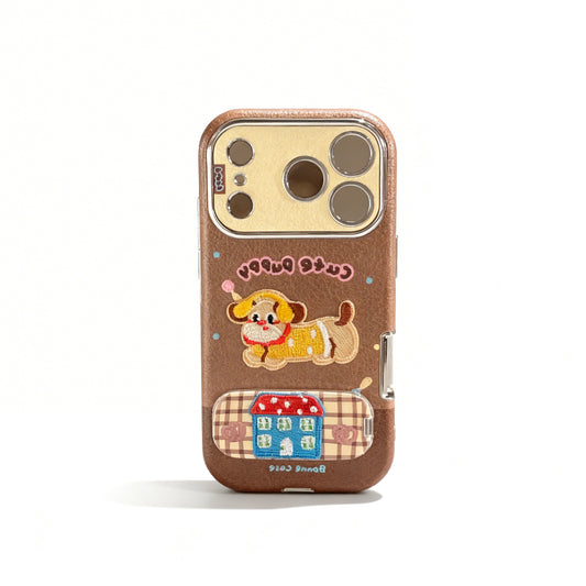 Colorful Cat and Dog Embroidered Soft Phone Case for iPhone
