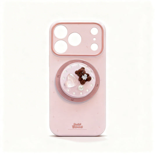 Cute Pink Bear Magnetic Stand Phone Case for iPhone
