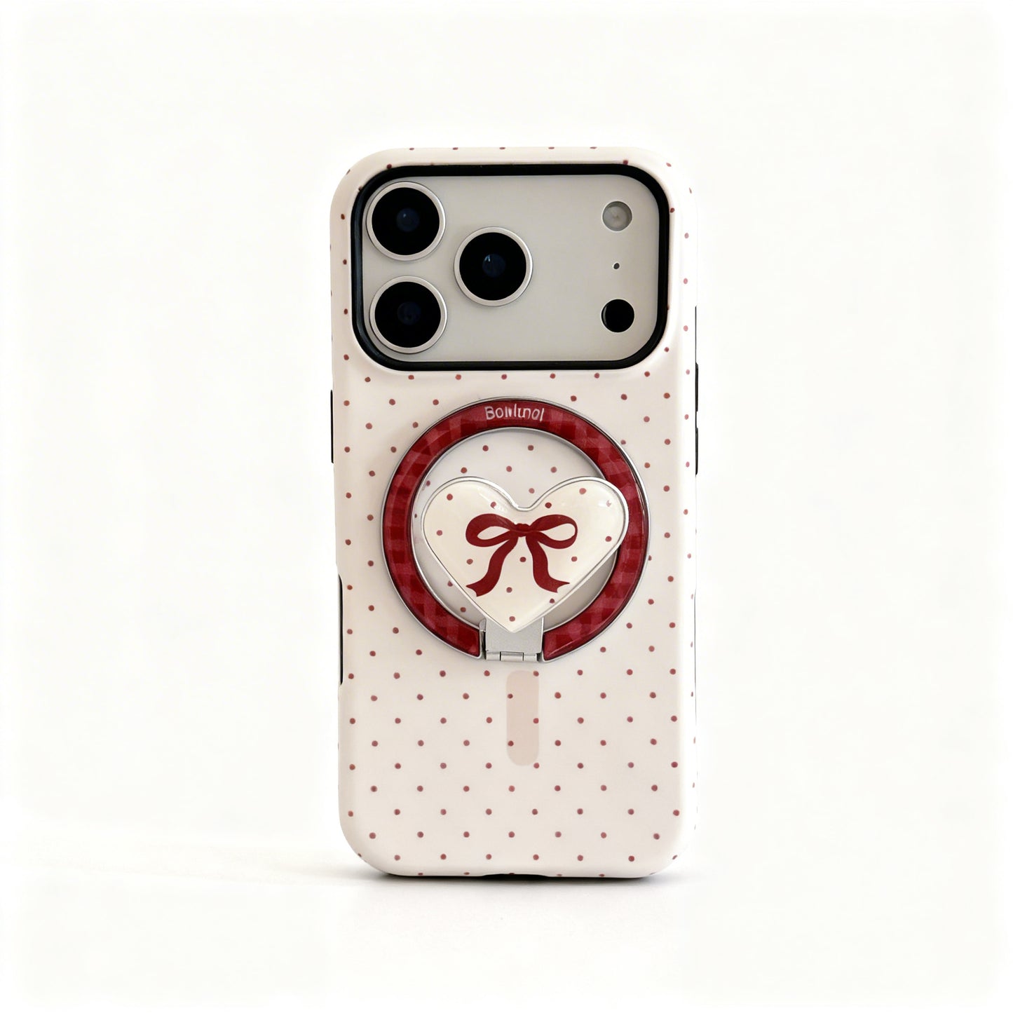 Burgundy Polka Dot Bow Stand Phone Case for iPhone