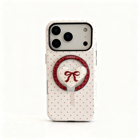 Burgundy Polka Dot Bow Stand Phone Case for iPhone