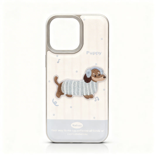 Cute Blue Embroidered Dog Phone Case for iPhone