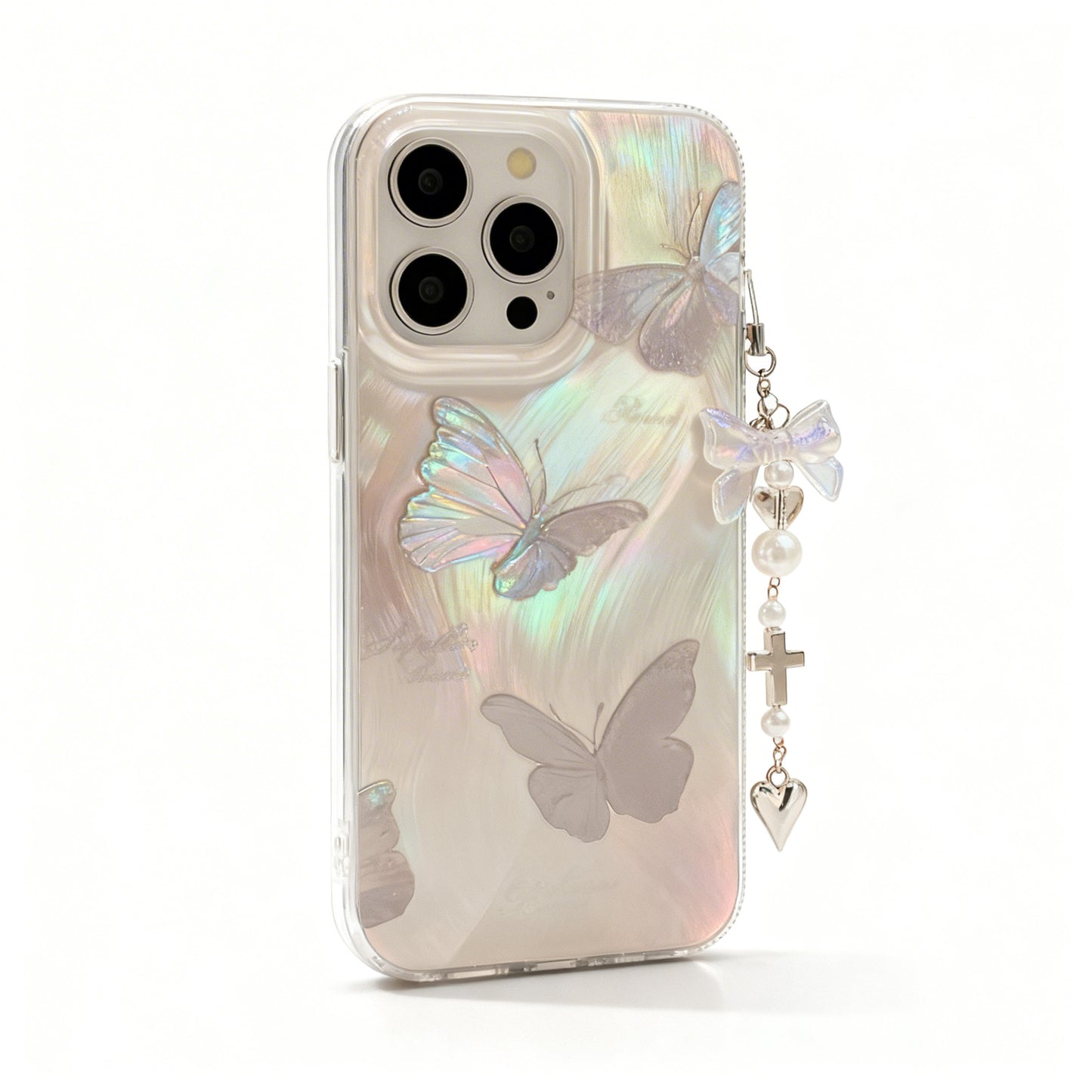 Pink Butterfly Soft Phone Case with Charm for iPhone
