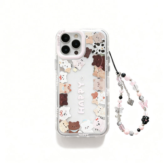 Cute Cat Mirror Phone Case with Strap for iPhone