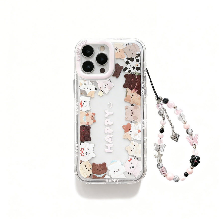 Cute Cat Mirror Phone Case with Strap for iPhone