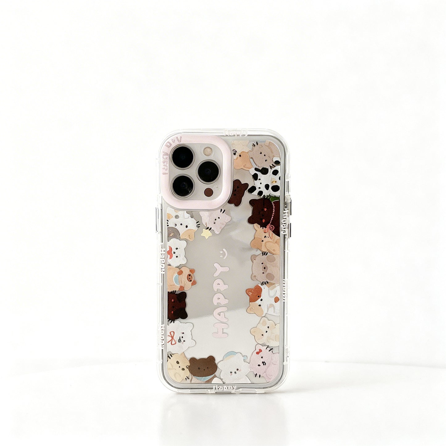 Cute Cat Mirror Phone Case with Strap for iPhone