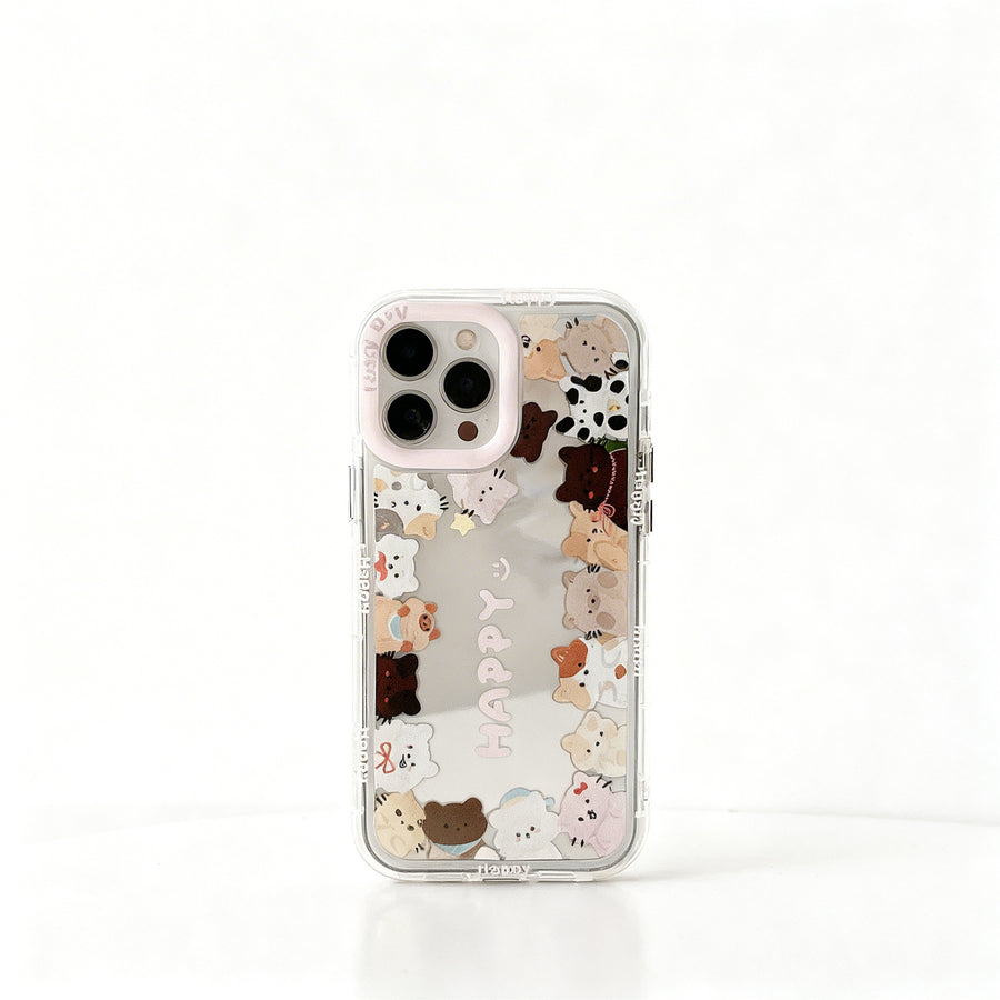 Cute Cat Mirror Phone Case with Strap for iPhone