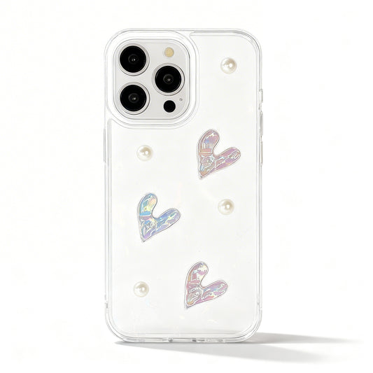Dreamy Pink Heart Pearl Phone Case for iPhone
