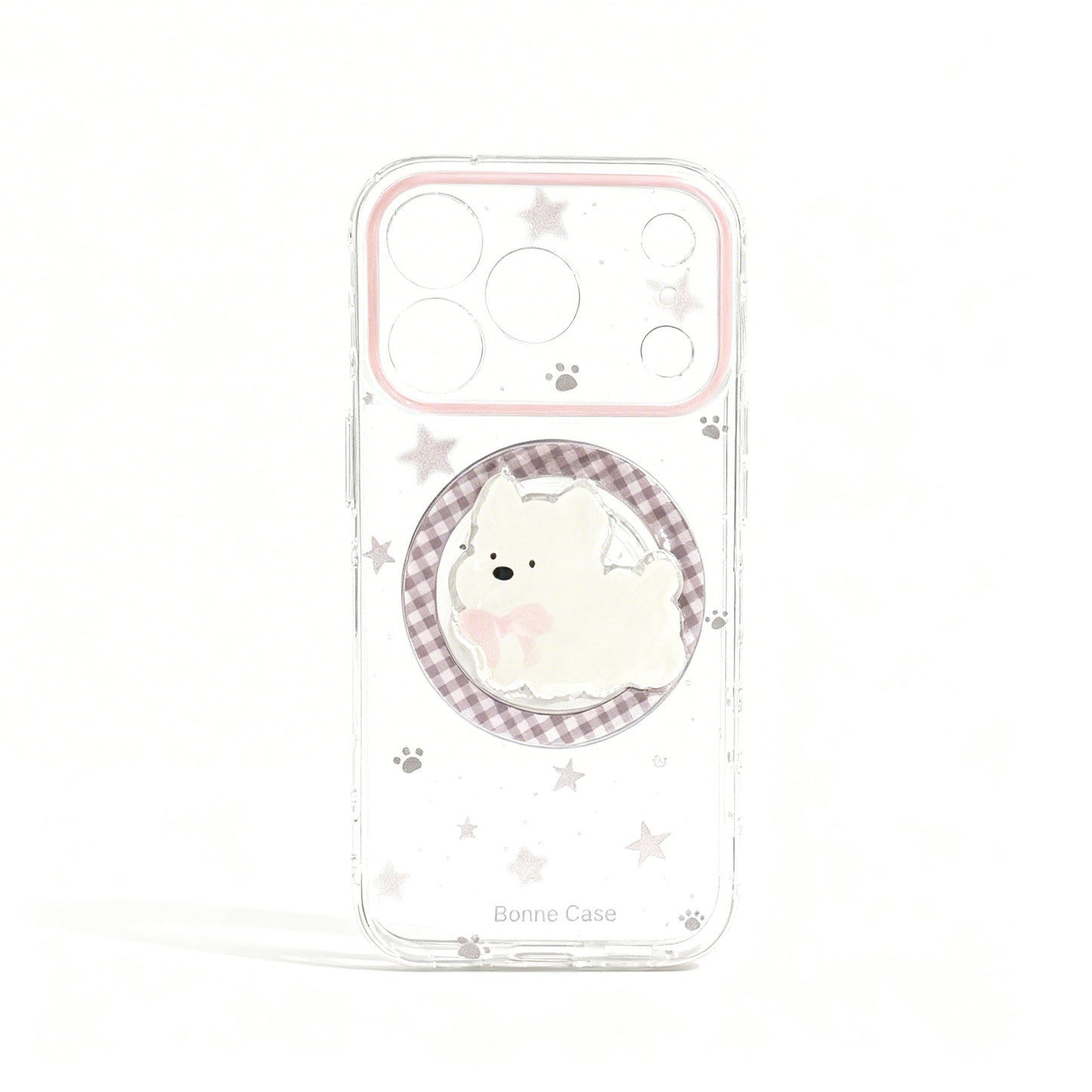 Gray Pink Star Clear Phone Case with Magnetic Stand for iPhone
