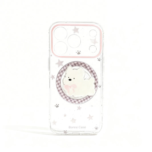Gray Pink Star Clear Phone Case with Magnetic Stand for iPhone