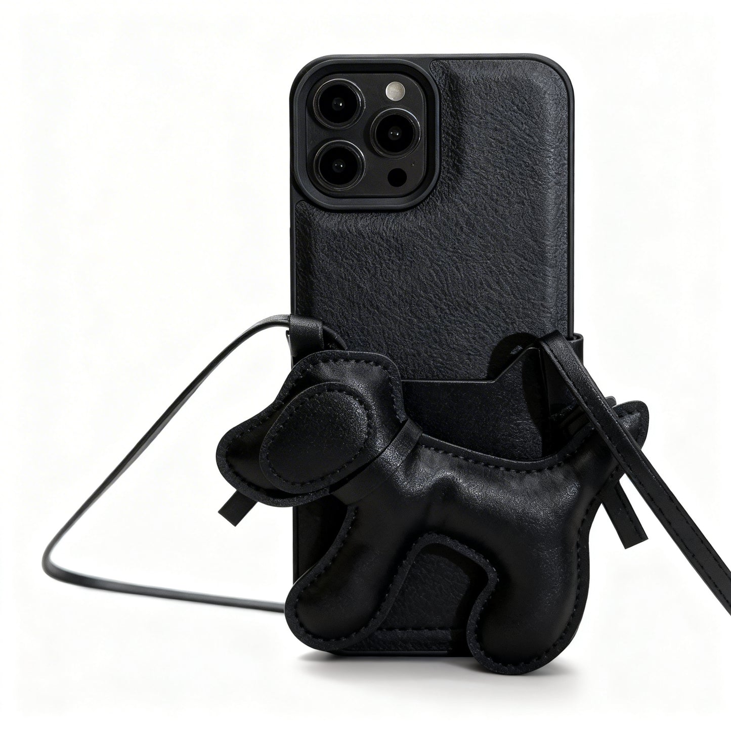 Black Cute Dog Print Crossbody Phone Case for iPhone
