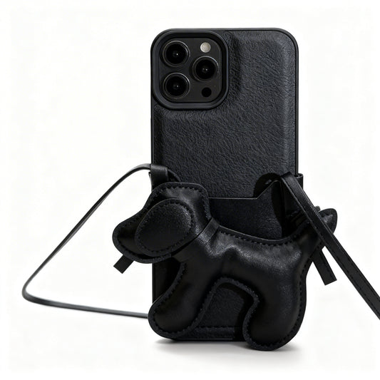 Black Cute Dog Print Crossbody Phone Case for iPhone