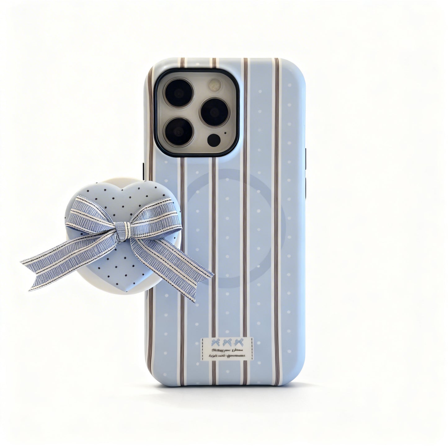 Cream Striped Heart Bow Phone Case for iPhone