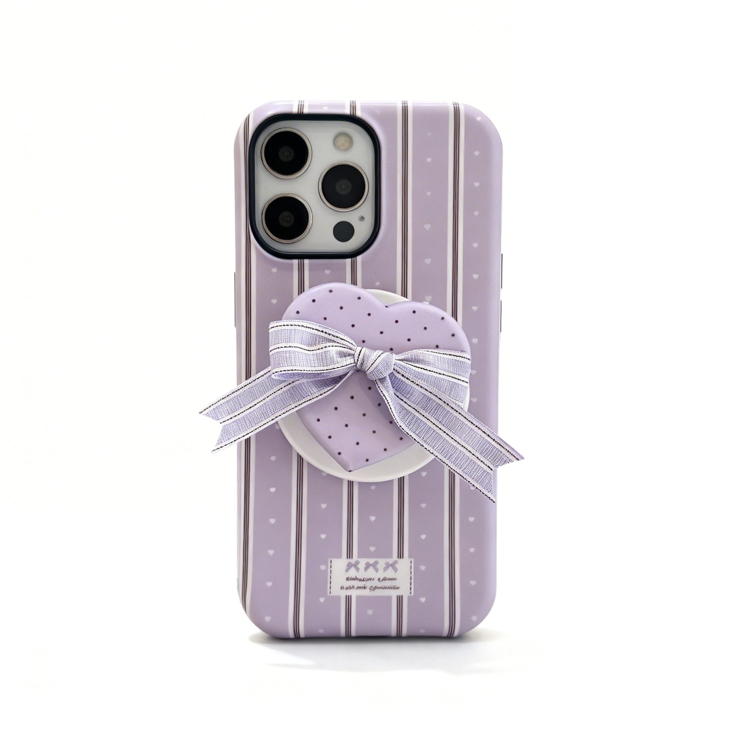 Cream Striped Heart Bow Phone Case for iPhone