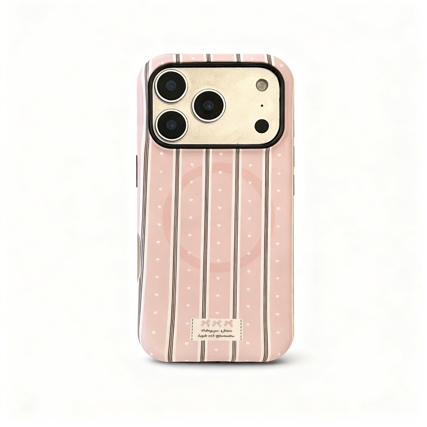Cream Striped Heart Bow Phone Case for iPhone