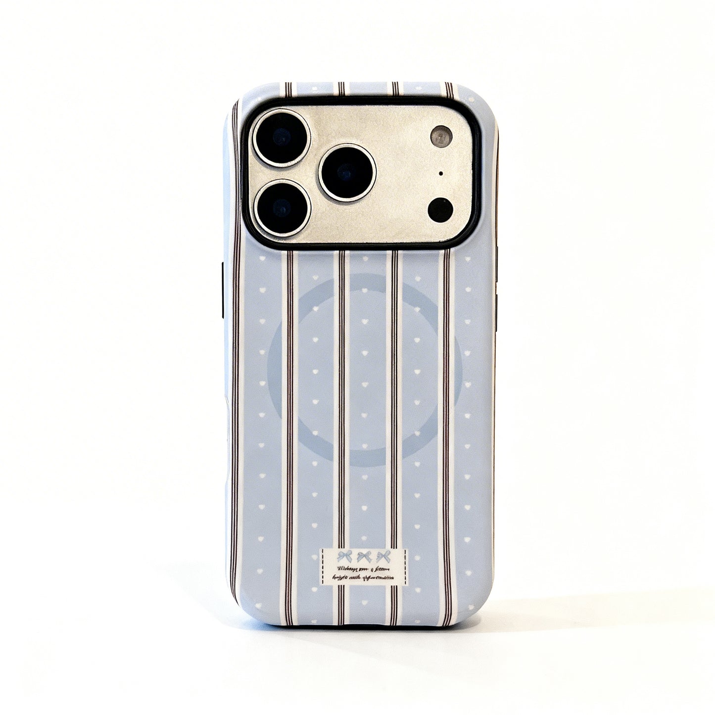 Cream Striped Heart Bow Phone Case for iPhone