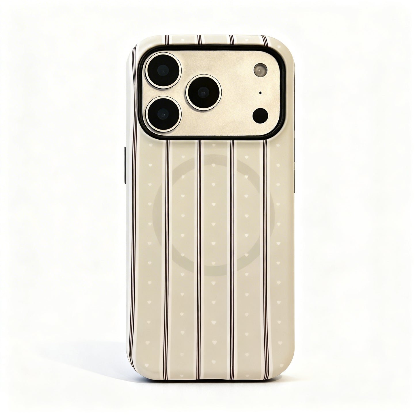 Cream Striped Heart Bow Phone Case for iPhone