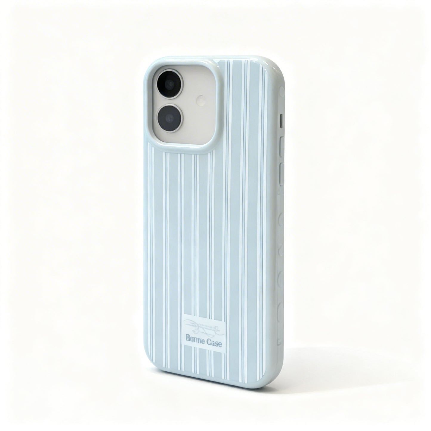 Blue Striped Soft Phone Case with Silver Bow for iPhone