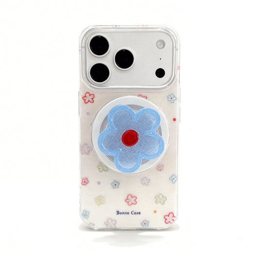 Blue Floral Magnetic Stand Phone Case for iPhone